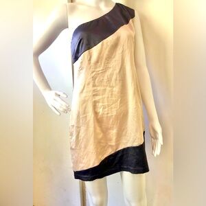Beige & Gray Color-block One Shoulder Mini Dress w/Side Zip Naked Zebra Sz S/M